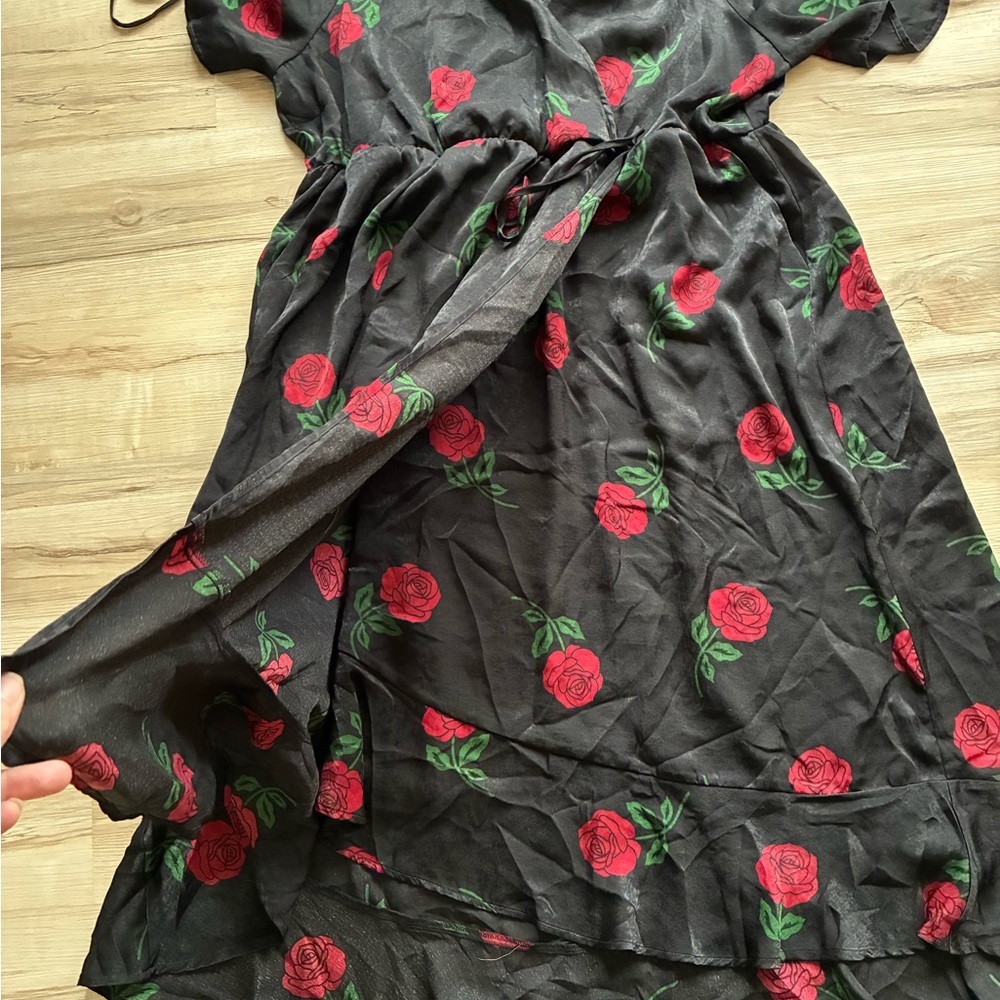 Torrid Rose Floral Midi Brushed Charmeuse Wrap Dress - Picture 13 of 15